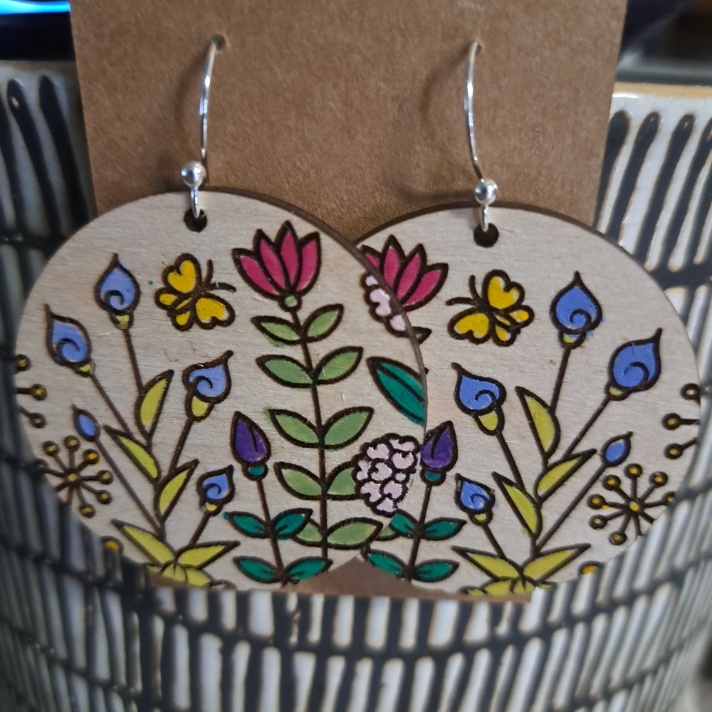 Hand painted wooden earrings